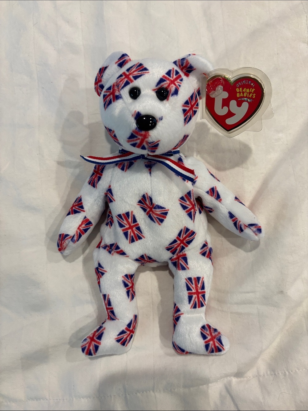 Ty Plush Bear with Red, White & Blue Union Jack Pattern